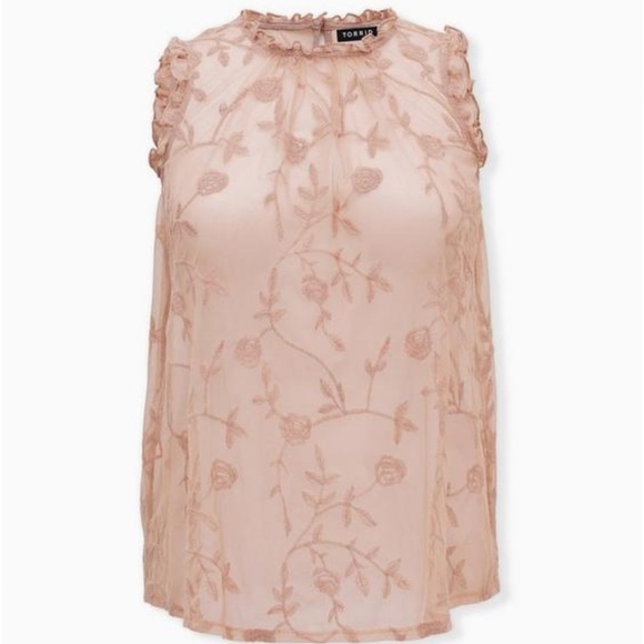 Torrid Pink Embroidered Mesh Mock Neck Top - Picture 10 of 10